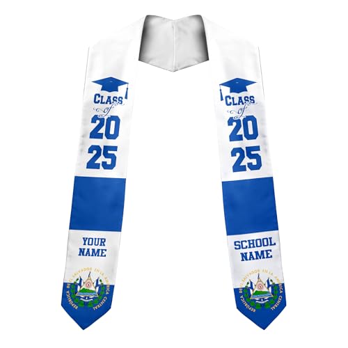MonkeyVan Custom El Salvador Graduation Sash, El Salvador Stole, Salvadorans Graduation Sash 2025, El Salvador Flag Grad Stole Esvd 11