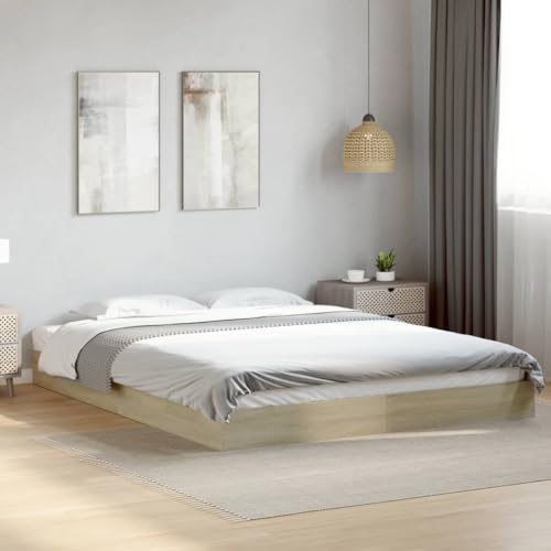 vidaXL Estructura de Cama Madera de ingeniería Roble Sonoma 160x200 cm, Muebles de Dormitorio, Camas, Cama Doble, Cama, somier, Cama de palets