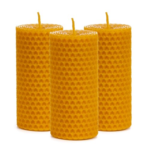KERC - Velas de Miel - 10 Estilos, (3) Enrollada 10x5cm. 100% Ecológicas y Artesanales. 33h Aprox. de Luz para Purificar Espacios, Hacer Ritual, Decorar y Obsequiar - Velas Decorativas, con AROMA.