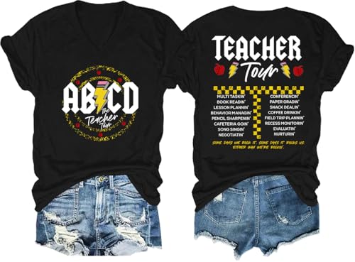 DarkJoy ABCD Teacher Tour Shirt V Neck T-Shirt ABCD Teacher Tshirt