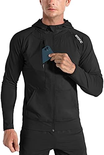 BROKIG Mens Windbreak Running Jacket Zip Up Hoodie
