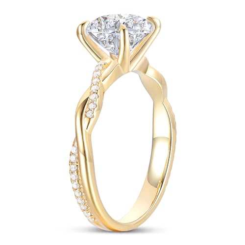 14K Gold Moissanite Ring 14K White Gold Twisted Ring 2CT Round Cut Engagement Ring Solitaire Moissanite Engagement Ring for Women