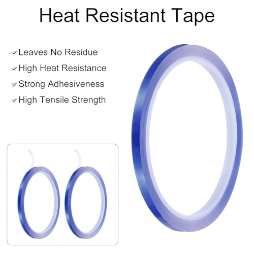 Image of uxcell Blue Heat Tape, 1 Roll 5mmx33m 108ft High Temperature Heat Resistant Tape for Sublimation,Heat Vinyl Press,Heat Transfer, Circuit Board, No Residue