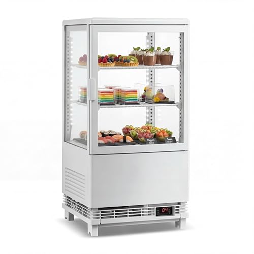 Image of Countertop Display Refrigerator 2.0 Cu.ft, LED Light, Air-Cooling, Sliding Door, Adjustable Shelves, Automatic Defrost, Commercial Mini Fridge for Bakery, Cafe, Restaurant, White