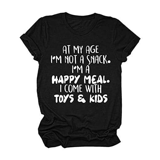 Dam sommar vid min ålder jag är inte ett mellanmål rund hals humor mammor t-shirts roligt citat tröjor för kvinnor tonåring, sarkastiskt brev tryck vardaglig lös tunika korta ärmar blusar toppar för flickor, Svart, M