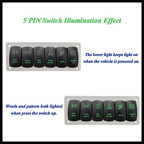 Image of Customize 6 Gang Rocker Switch Panel with Silver Mounting Bracket Green Led Toggle Switch Panel for Car Marine Boat Yacht RV Camper 12V 24V IP66
