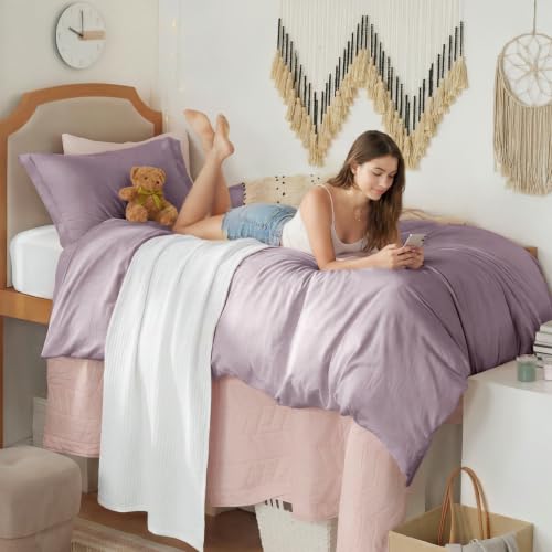 Image of Bedsure Prewashed Twin Duvet Cover, Cotton-Like Bedding Set, Lilac Purple | Ultra Soft, Relaxed Texture, Twin XL Breathable Comfort, Hidden Zipper, 8 Corner Ties, Easy Care, Year-Round Use