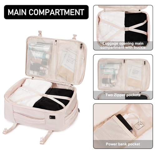 ECOHUB Rucksack 40x20x25 Ryanair Handgepäck 13 Taschen Reiserucksack Flugzeug Carry-ons Wasserdichter Rucksack Damen Klein PET-Recycelte Umweltfreundliche 20L,Patentiert(Beige)