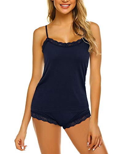 Promover Conjuntos de Pijamas para Mujer Camisola de Encaje y Pantalones Cortos Conjunto de Lencería Básica Simple y Sexy Ropa de Dormir Delgada y Bragas Cover