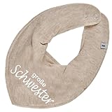 Elefantasie Halstuch mit Spruch kleine oder große Schwester für Baby oder Kind Verschiedene Ausführungen (große Schwester, Beige)