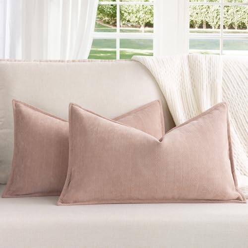 ZWJD Dusty Pink 12x20 Pillow Covers Set of 2 Chenille Throw Pillow Covers with Elegant Design Soft and Luxurious Decorative Throw Pillows for Couch, Bed, and Home Decor
