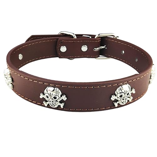 AiliStar New Skull Dog Collar XPgLbgJ[ XJfUC ybg ƔLp uE ~fBA 11C`13.5C`܂ŃtBbg