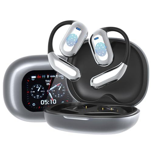Traduttore Simultaneo Vocale 144 Lingue, AI Cuffie Traduttore Istantaneo vocale Multilingue con Bluetooth 5.4, Design Open-Ear OWS,Touchscreen, per Viaggio Business Studio (Grigio)