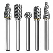 5pcs Tungsten Carbide Burr Set, 1/4" Shank, 3/8" Cutter Diameter,Single Cut Carbide Rotary Files for Metal Deburring, Engraving, and Grinding - Ideal for Die Grinder Drill Bits