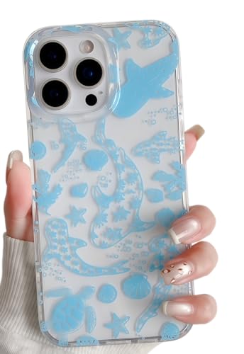Coque iPhone 16 Pro antichoc et fine avec motif marin transparent bleu clair