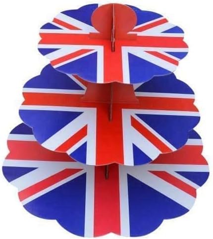 licensed primark 3 tier union jack cupcake stand, cardboard, for birthdays, parties, anniversaries and celebrate queens jubilee, Red