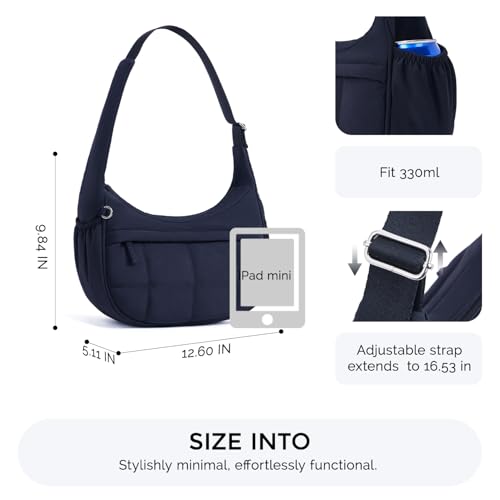 POIUGOYA Nylon Shoulder Bag For Women,Small Quilted Crescent Bag,Triple Zip Pocket Small Puffer Bag For Travel/Fitness3