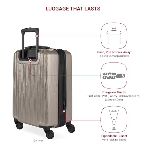 Image of SwissGear 7272 Energie Expandable Hardside Luggage with Spinner Wheels and TSA Lock, Light Gold, 3-Piece Set (19 /24 /27)