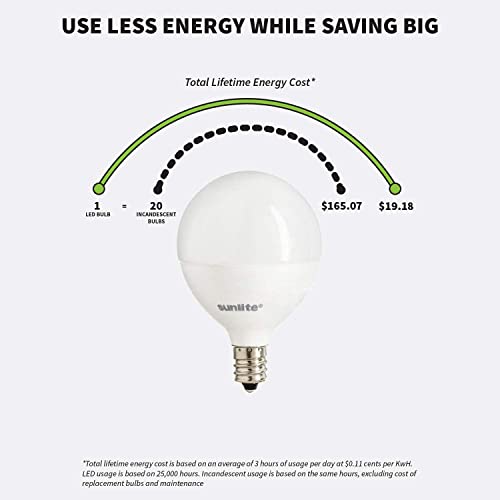 Sunlite 40306 Led G16.5 Globe Light Bulb, 7 Watts (60W Equivalent), 500 Lumens, Dimmable, Candelabra E12 Base, Short Bulbs, Vanity Bulbs, Energy Star Listed, Frosted, 6 Count #TOP3