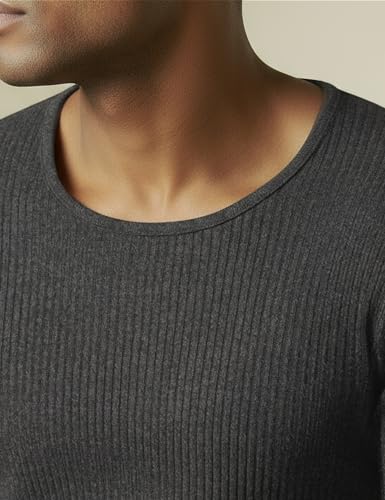 Image of DAMENSCH HeatCode Warmer for Men; Cotton Blend Winter Inner; Fleece Lined Ribbed Thermal Wear for Men Top; Super Soft Body Warmer Full Sleeves Topwear