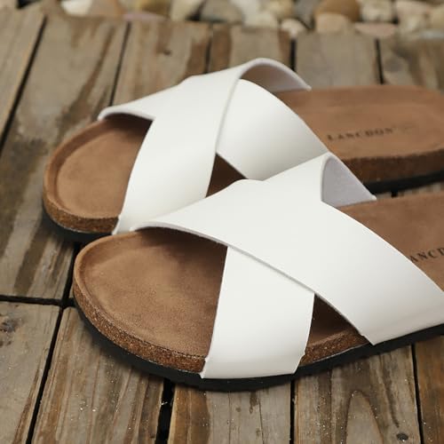 Image of Sandals Women Wide Width, Cork Footbed Arch Support Summer Beach Slide Sandals, Adjustable Strap for Wide Feet