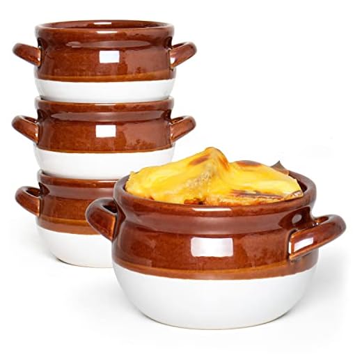 Vumdua French Onion Soup Bowls with Handles, 16 Oz Ceramic Soup Serving Bowl Crocks - Oven Safe Bowls for Chili, Beef Stew, Cereal, Pot Pies, Set of 4