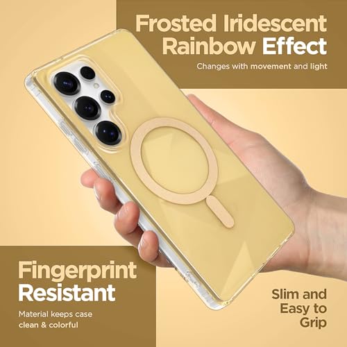 Image of Magnetic Case for Samsung Galaxy S25 Ultra [Compatible with Magsafe] [Anti-Yellowing] [1 Screen Protector] Shockproof Slim Iridescent Sparkly Case for Galaxy S25 Ultra 6.9 inch, Gold