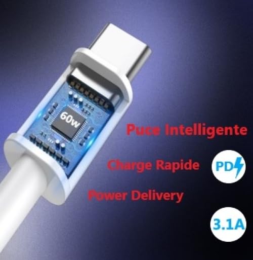 PH26 Câble 60W USB C Vers USB C - 1 Mètre Compatible BLU G43, 3.1A PD