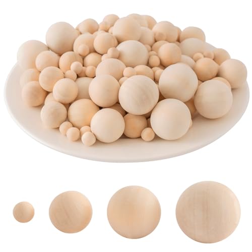 CUWELT 150 Stück 4 Größen Holzkugeln Natur zum Basteln, 10mm 20mm 25mm 30mm Holzperlen ohne Loch zum Bemalen, Solide Kugeln Rund Bastelperlen Holzfarbe für Schmuck DIY Handwerk Zubehör Schulprojekte