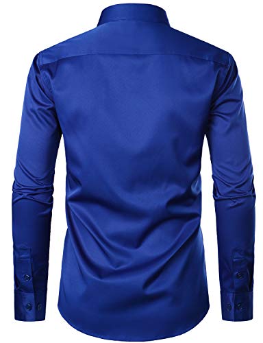 Zeroyaa Men's Urban Stylish Casual Business Slim Fit Long Sleeve Button Up Dress Shirt With Pocket Zlcl29 Royal Large #TOP2