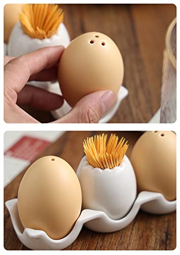 Loticy SALT AND PEPPER SHAKER Egg-Shaped Ceramic Spice Shaker Seasoning Dispenser Flavor Ware Toothpick Jar Bottle With Holes, Porcelain Cruets Salt And Pepper Powder Tank thumb #6