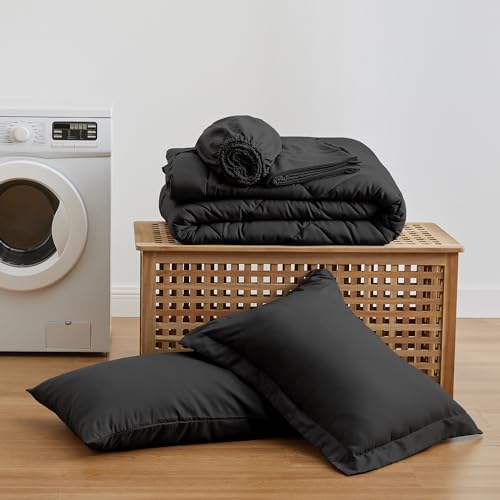 Love's cabin Twin Comforter Set Black, 5 Pieces Twin Bed in a Bag, All Season Bedding Sets with 1 Comforter, 1 Flat Sheet, 1 Fitted Sheet, 1 Pillowcase and 1 Pillow Sham by Love's cabin - Image 9