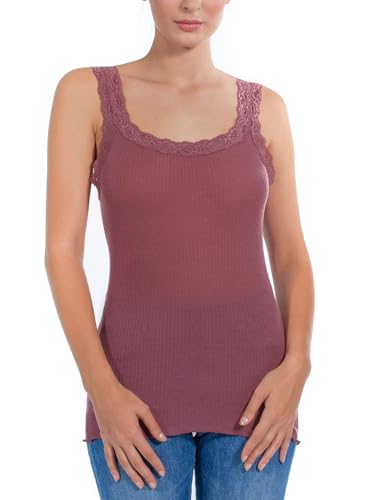 EGI Damen Tanktop aus Wolle und Seide Eleganter Spitzen-Stil Made in Italy Unterhemd Intimoberteil Damen Hohe Qualität Italienische Stoffe und Produktion, Art. 1491, altrosa, S-M