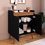 Armário Aparador Cantinho Do Café Buffet 2 Portas Com Prateleira (Preto/Freijó)