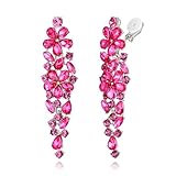 EleQueen Sparkle Marquise Rhinestone Crystal Statement Clip-On Dangle Earrings for Women, Crystals Art Deco Prom Chandelier Jewelry for Wedding Bridal Hot Pink Silver-Tone