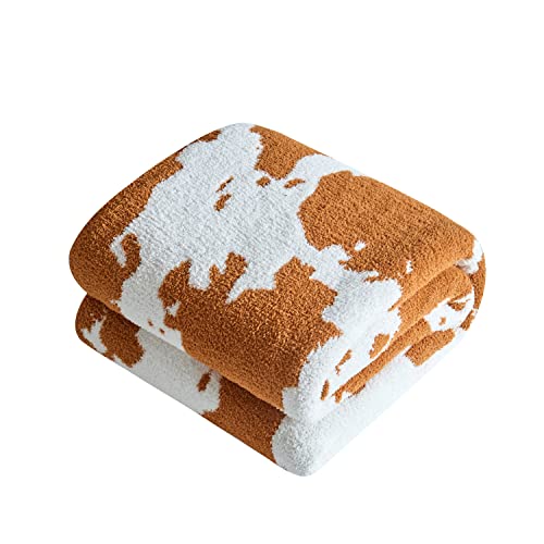 Ultra Soft Cozy White And Black Cow Print Microfiber Knitted Throw Blanket Lightweight Fleece For Sofa Bed 51X63 Inches (Cow Brown, Throw 51"X63") #TOP2