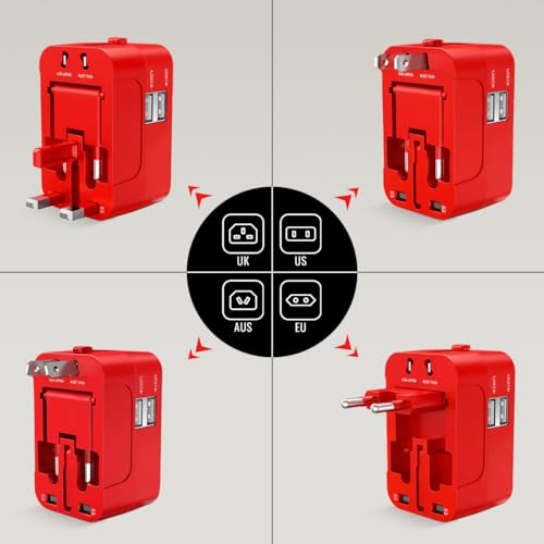 Image of Goldmedal Bolt Universal Travel Adaptor | 2 Type-A USB Ports for Quick Charging | Supports Variety of Plug Types| Perfect for International Travel - Black & Red | Supports Variety of Plug Types| Perfect for International Travel - Black & Red