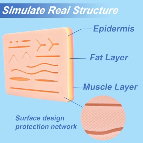 Image of Suture Practice Pad with 14 Pre-Cut Incisions Durable Three-Layer Suture Pad for Students Training Sutures Practice Kit