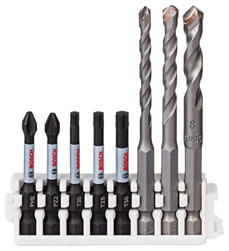 Bosch Accessories Bosch Professional 8tlg. Impact Control Schrauberbit und Fliesenbohrer Set (Pick and Click, HEX-9, Zubehör Schlagschrauber Bohrschrauber)