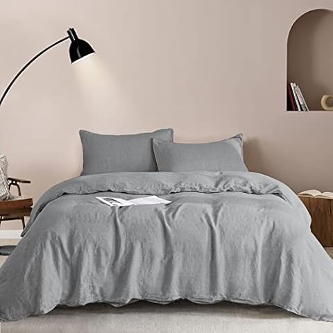 GHUIPRO 100% Linen Duvet Cover Set King Size, Pure Natural Washed Linen-3 Pieces Comforter Cover Set, 1 Duvet Cover 2 Pillowcases Comfy Breathable for Hot Sleepers ((Dark Grey, King) Cover