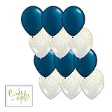 Andaz Press 11-inch Latex Balloon Duo Party Kit with Gold Cards & Gifts Sign, Navy Blue and Clear with Gold Stars, 12-pk, To the Moon and Back Boy Baby Shower Decorations
