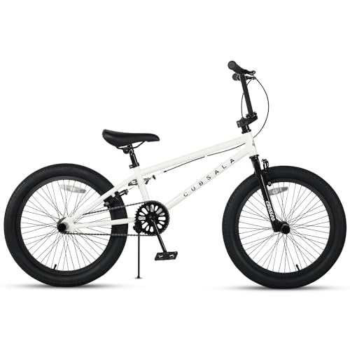 cubsala Freestyle BMX Bike, 20 Inch Kids Bicycle for 7-13 Years Old Kids and Beginner Level Rider, White
