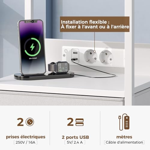 Lot 2 tables de chevet connectées LED USB Seventable