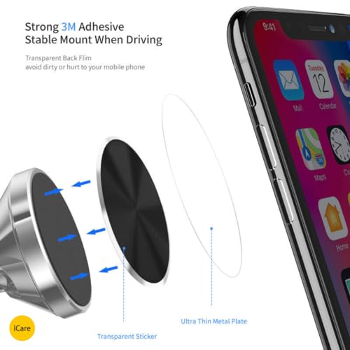 Image of iCare Sticker Textured Metal Plate Disk for Magnet Car Phone Holder Ultra-Thin Iron Sheet Set of 3 for iPhone 12 11 8 Magnetic Phone Holder Accessories (Silver)