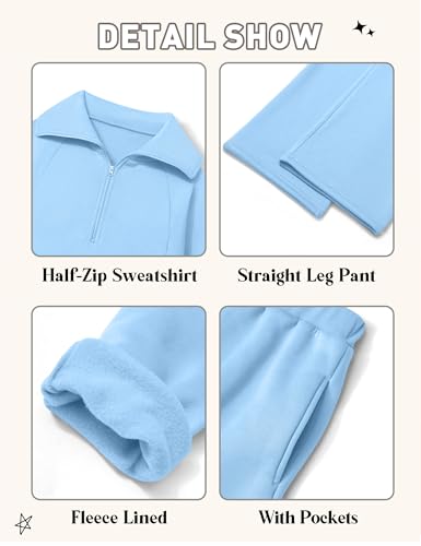 Image of BAVADER Girls Clothes 7-14Y Solid Color Half Zip Pullover Sweatshirt Fleece Lined Kids Sweatpants