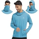 G GIEPHT Mens SPF Sun Shirt Hood and Face Mask Cover Neck Gaiter Side Zipper Pocket Thumb Hole Long Sleeve Quick Dry UV Protection Hoodie Hiking Kayaking Fishing Running Sky Blue