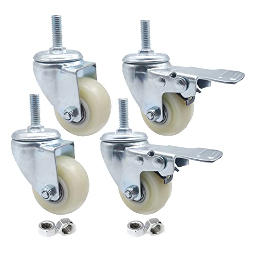 Suwooy 4 Ruedas Giratorias para Muebles,Ruedas Pesados,Ruedas Silenciosas De Nailon,Ruedas Giratorias con Frenos,Tornillos M8/M10/M12,Ruedas para Transporte De Muebles,2nobrakes+2brakes-50mm/M8 Cover