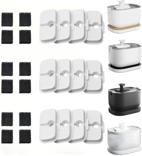 猫 水飲み器フィルター、12+12枚入り ペット自動給水器 交換用フィルター、 WF005/WF115/WF105 コードレス式 ペット給水器専用フィルター 活性炭 イオン交換樹脂 4重濾過 細菌 ペットの毛 食べ残し ホコリ除去 新鮮な水を提供