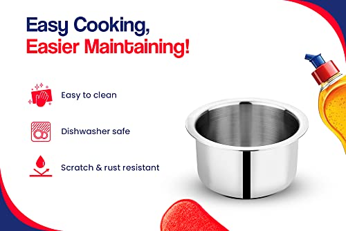 Image of Bhalaria Triply Stainless Steel Tope Flat Bottom 14 | 3L Capacity|2X Faster Heating | Easy to Clean|Uses Less Oil|100% Food Safe | No PFOA & PTFE | Gas & Induction Compatible Durable Kitchen Cookware