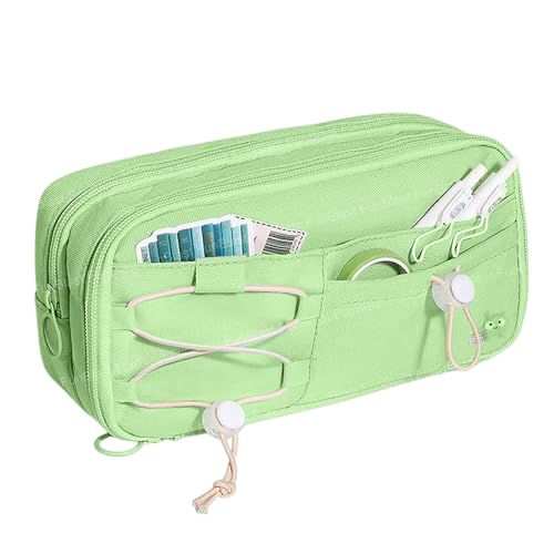Image of FunBlast Pencil Pouch for Girls - Aesthetic Multi-Compartment Zipper Pouch with Drawstring Pocket, Cute Kawaii Pencil Case, Stylish Stationery Pouch, Return Gift for Kids & School Use (Green)